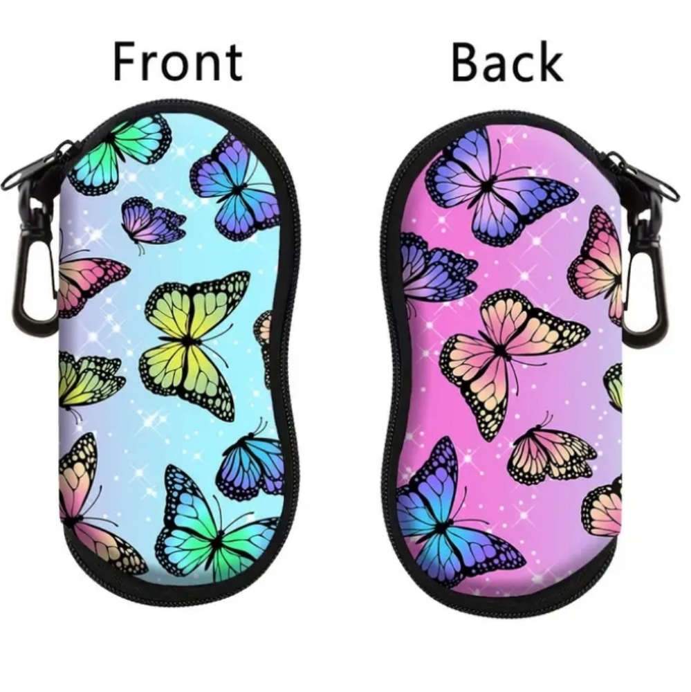 Butterfly Print Sunglasses Case - Blue and Pink Butterflies. NEW!